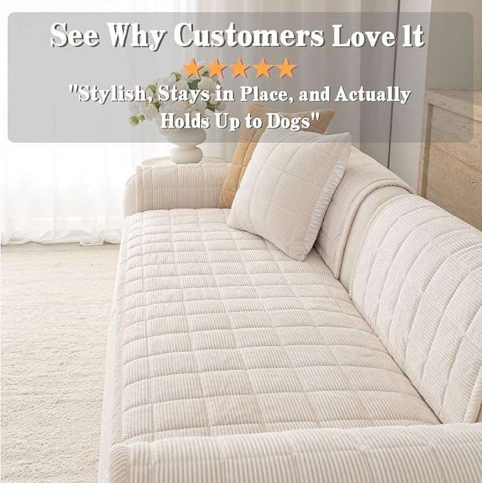 Premium Washable Couch Cover for Dogs, Non Slip Sectional Sofa Protector for L Shape Couch,Dog Couch Cover for Waterproof(1PC/27.6"x27.6",White)