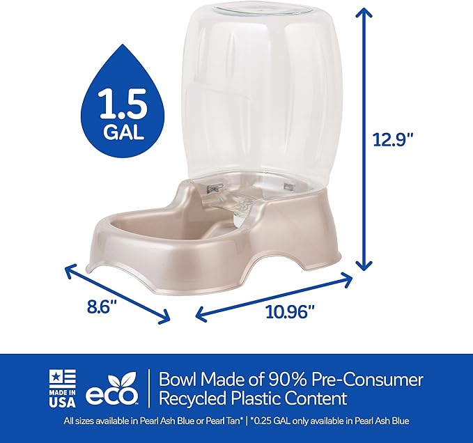 Petmate Pet Cafe Cat and Dog Water Dispenser - Water Bowl for Cats and Dogs, USA Made, 1.5 GAL, Pearl Tan