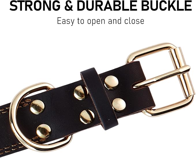 Genuine Leather Dog Collar, Heavy Duty Wide Dog Collar for Small, Medium,Large and Extra Large Dog (XL: 1.4" Wide for 18.6"-25.8" Neck, Dual Stitch - Brown)