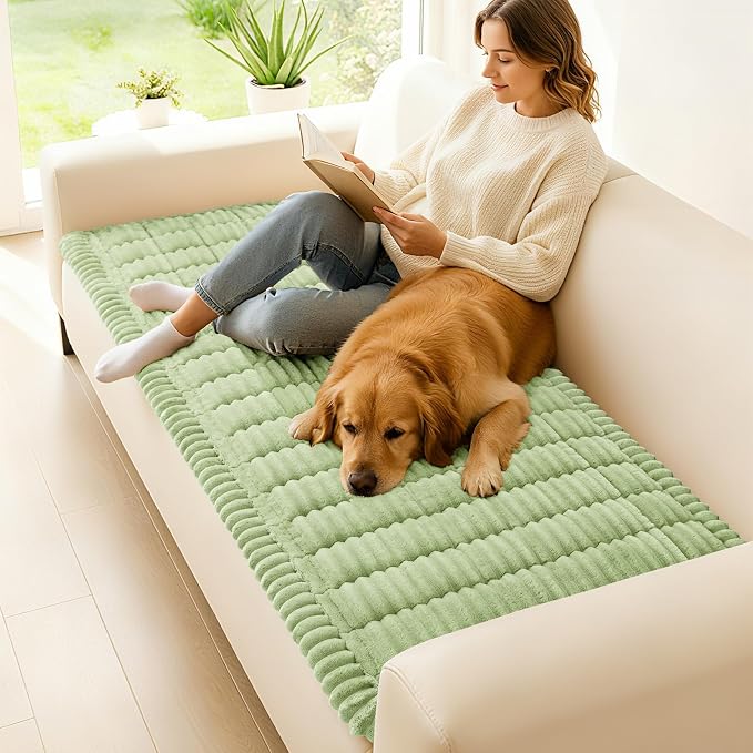 hyha Couch Cover for Dogs Washable, Non Slip Thick Flannel Sofa Protector, Pet Friendly Plush Furniture Cover for Sectional Sofa & Loveseat (Green, 27.6" x 59")