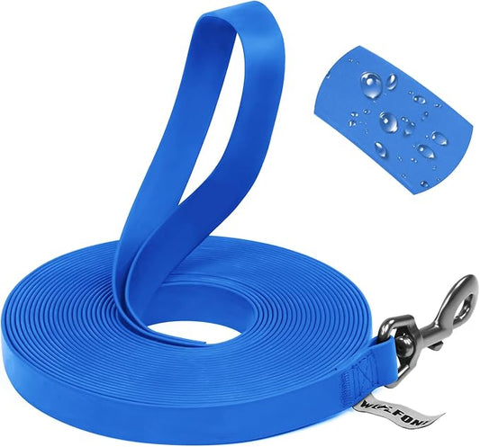 Wolfone 30ft Blue Long Leash - Waterproof Training Dog Leash for Recall, Swimming, Camping, Beach, Hunting, Walking