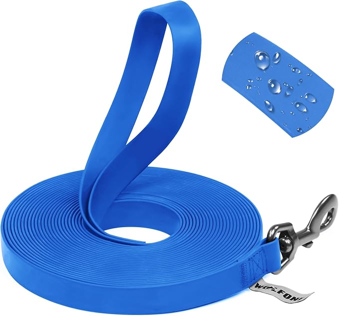 Wolfone 10ft Blue Long Leash - Waterproof Training Dog Leash for Recall, Swimming, Camping, Beach, Hunting, Walking