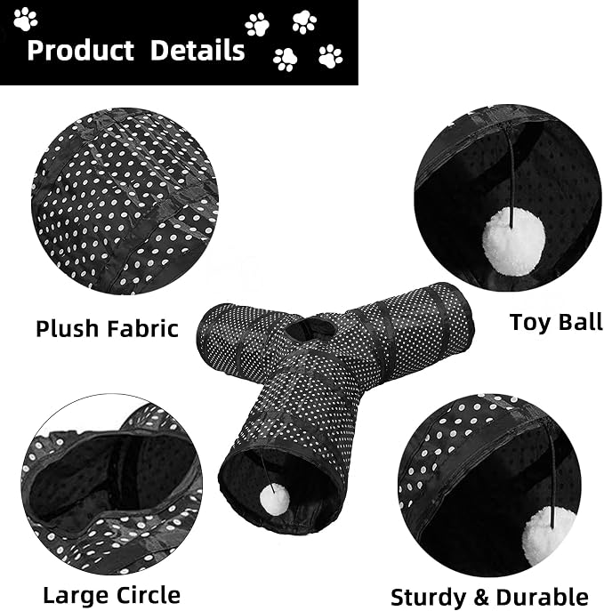 Cat Tunnel Collapsible, More Interactive Indoor Play Toy Tube for Cats & Kittens with Crinkle Paper and Peekaboo Holes(Y)