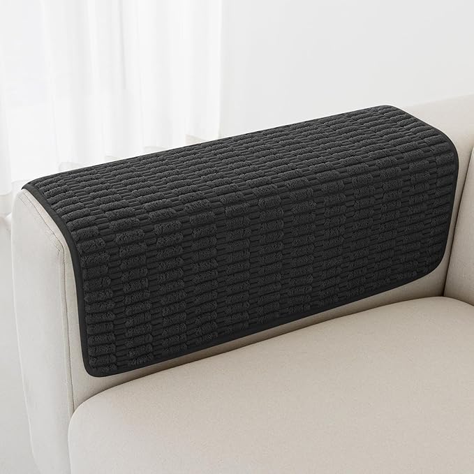 Foxdecor Couch Arm Covers Sofa Armrest Covers, Arm Chair Covers Set of 2, Non-Slip Arm Rest Cover for Sofa, Armchair Slipcovers Couch Protector (Black 26x26 inch)