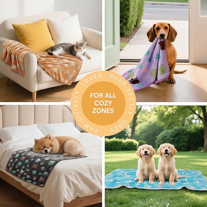 Luciphia 2 Pack 6 Dog Blankets Cat Soft Fluffy Fleece Pet Blanket Warm Cute Print Design Puppy Kitten Doggy Paw Small(23"x16")