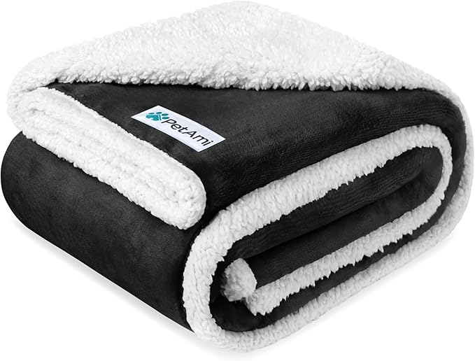 PetAmi Waterproof Dog Blanket for Couch, Large 60x40, Pee Proof Sherpa Fleece Reversible Pet Throw, Furniture Protector for Bed Sofa Kennel, Soft Washable Cover for Medium Dogs Cats, Black