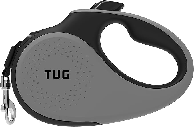 TUG 360° Tangle-Free Retractable Dog Leash with Anti-Slip Handle | 16 ft Strong Nylon Tape| One-Handed Brake, Pause, Lock (Medium, Grey)