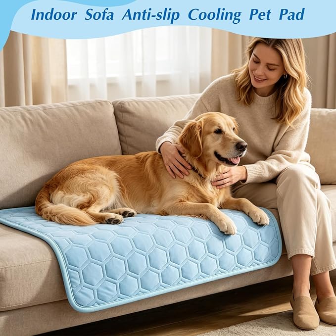Cooling Mat for Dogs, Thick Breathable Dog Cooling Mat Q-MAX>0.45, Dog Cooling Bed Chill Cool Fiber & Non-Slip Bottom Cold Crate Pad Kennel Bed for Dog Puppy and Cat, Non-Toxic, Foldable & Washable