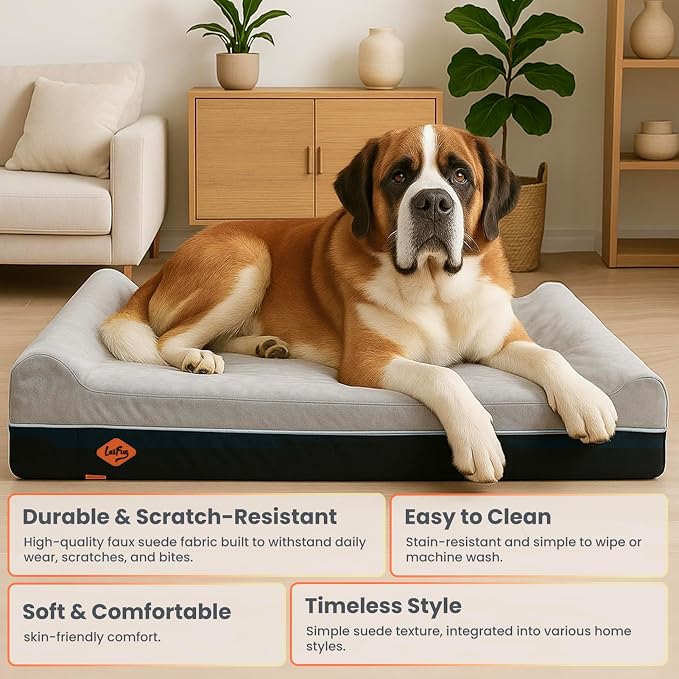 Laifug Orthopedic Memory Foam Extra Large Dog Bed Pillow(60"x48"x7", Slate Grey) Durable Water Proof Liner & Removable Washable Cover & Smart Design