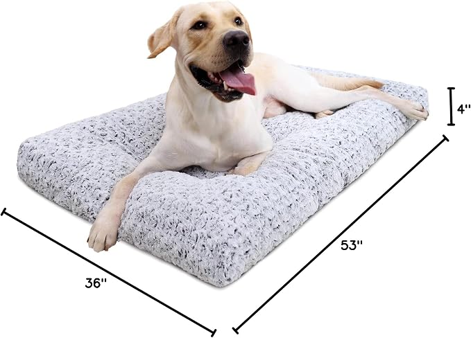 KSIIA Washable Dog Bed Deluxe Plush Dog Crate Beds Comfy Kennel Pad Anti-Slip Pet Sleeping Mat for Large, Jumbo, Medium, Small Dogs Breeds, 53" x 36", Gray