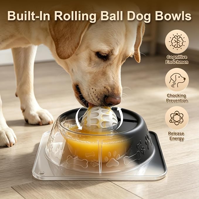 Slow Feeder Dog Bowl for Liquid Treats, Anti-Slip Lick Bowl, Bone Broth and Yogurt Puzzle Feeder, No Spill Pet Bowl Pup Lick Toy for Large Medium Small Dogs and Cats, Anxiety Relief, Black
