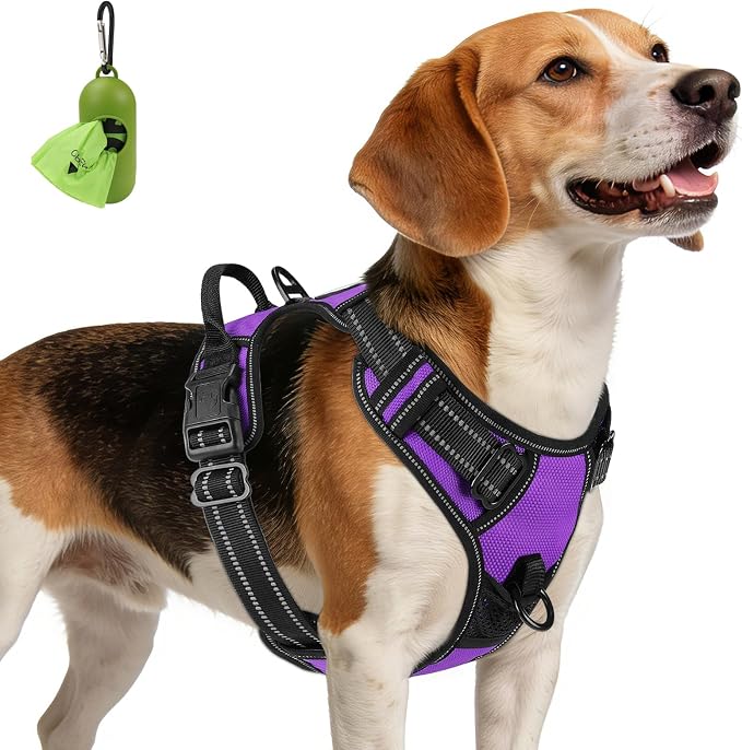 Joytale No Pull Dog Harness Medium Sized Dog, Reflective Pet Vest with Front Clip, Adjustable Soft Padded Harnesses with Easy Control Handle for Training and Walking, Purple, M