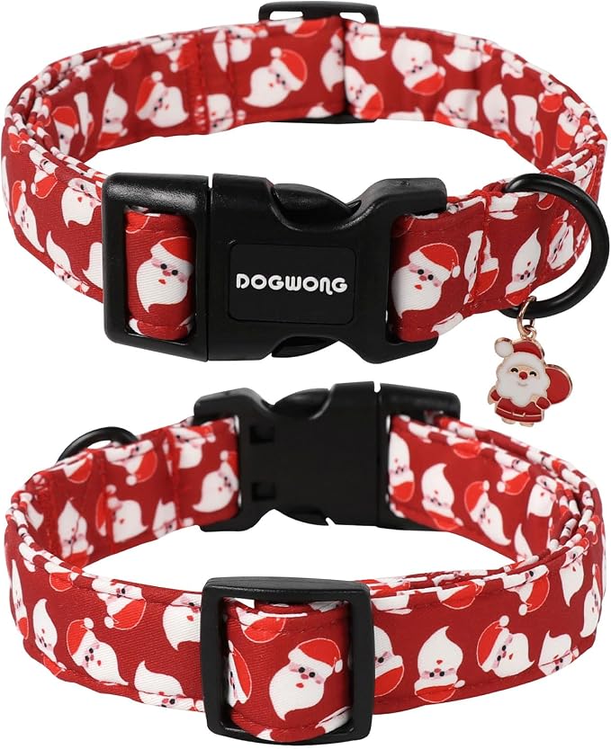 DOGWONG Christmas Red Santa Dog Collar- Cute Santa Claus Christmas Dog Collars Adjustable Designer Christmas Dog Collars for Small Medium Large Dogs S