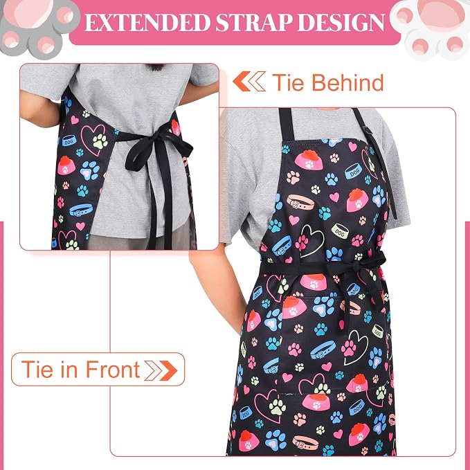 Dog Grooming Waterproof Apron with 2 Pockets, Cute Animals Puppy Dog Pets Apron