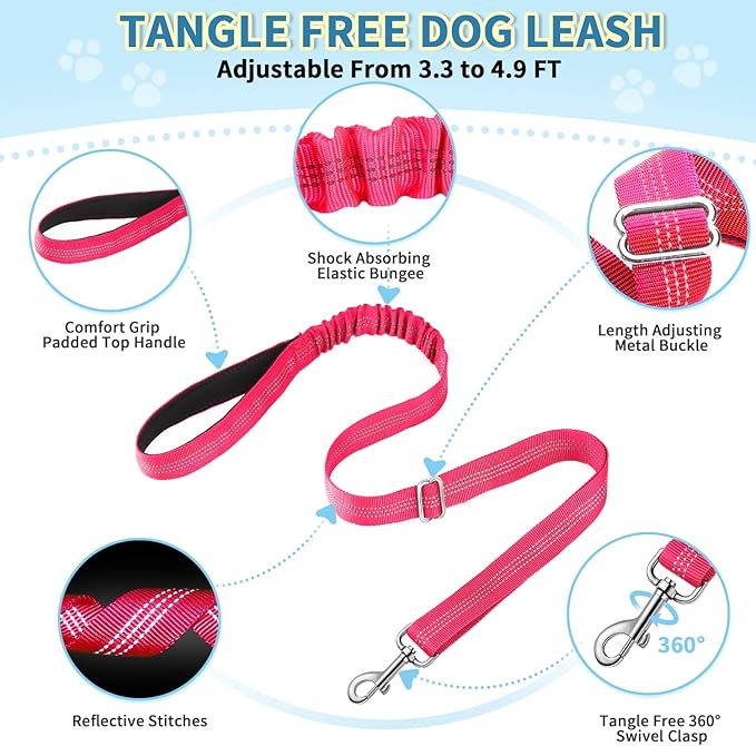 Lukovee No Pull Dog Harness and Leash Set, Soft Padded Small Dog Harness, Neck & Chest Adjustable Reflective Vest Puppy Harness with 4ft Lightweight Anti-Twist Dog Leash for Small Dogs (Pink, Medium)