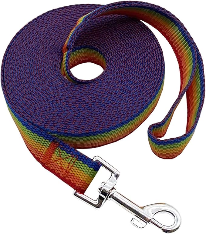 Nylon Training Dog Leash for Small Medium Large Dogs, 15ft 20ft 30ft 50ft Long Leash Dog/Puppy Lead for Obedience Recall Training, Camping (1" x 15ft, Rainbow)