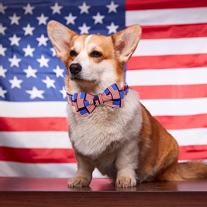 Elegant little tail Independence Dog Collar, Holiday Pet Collars with Bow Durable Patriotic Pet Collars Adjustable Dog Collar for X-Small Dogs