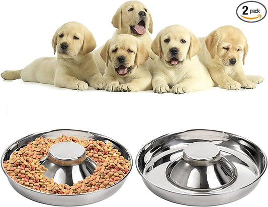 SOUJOY 2 Pack Stainless Steel Puppy Bowls, Pet Slow Feeder Bowls, Non-Skid Dog Food and Water Bowl, Feeding Weaning for Small Medium Large Dogs, Cat, Pets, Multiple Puppies