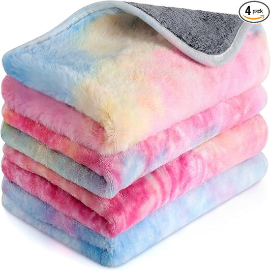 Reginary 4 Pcs Waterproof Guinea Pig Blankets Washable Small Animal Fleece Bedding Absorbent Guinea Pig Cage Liners Reusable Training Pee Pad Pet Sleep Mat for Hamster(Tie Dye Pattern,24 x 16 Inch)