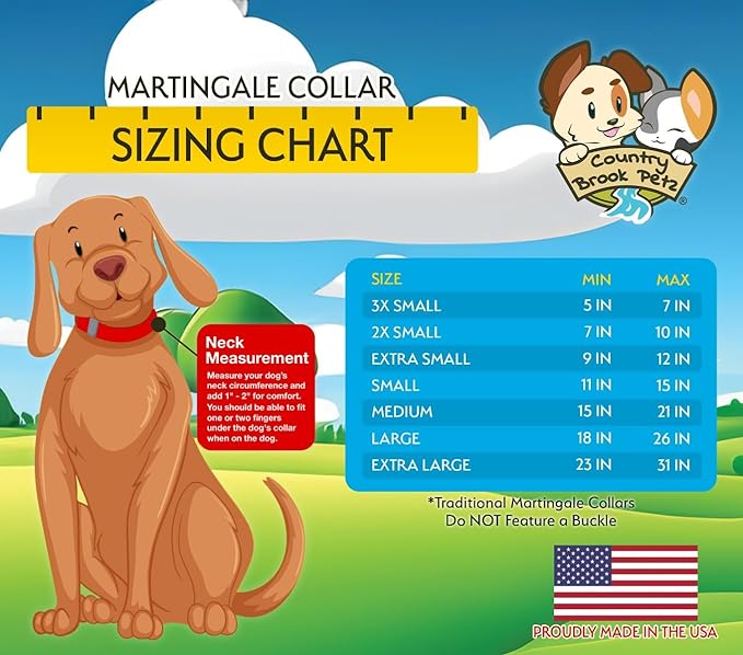 Country Brook Petz - Martingale Dog Collar - Heavy-Duty Training Collar with No Buckle - Service Dog Collar for All Pups - 20 Vibrant Colors (Ocean Blue, 3/8 Inch, 3XS)