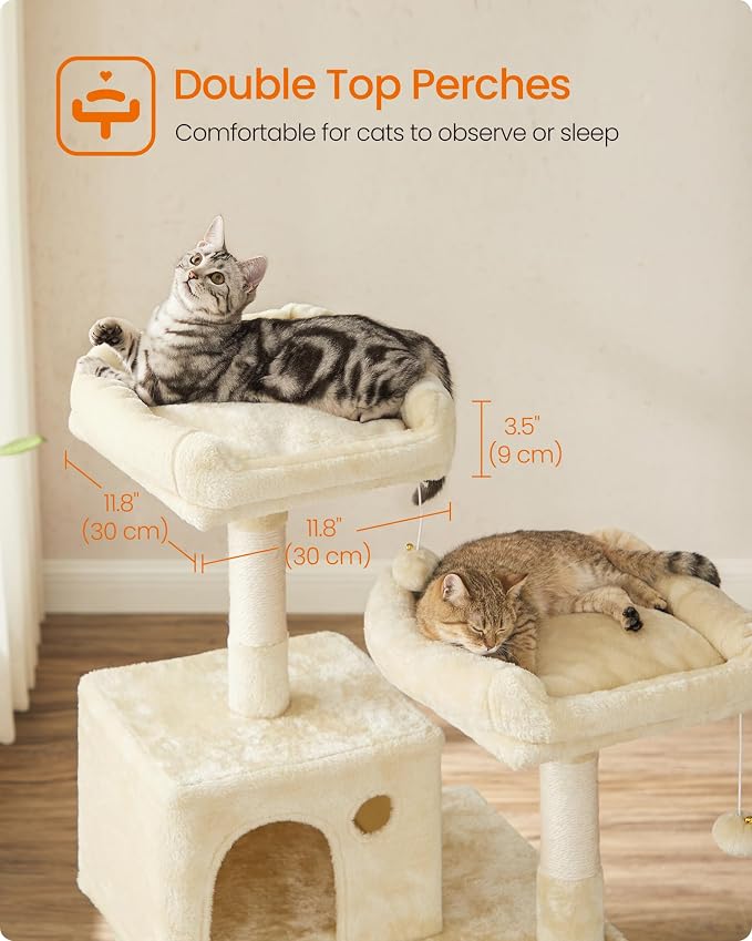 Feandrea Cat Tree, 55.8-Inch Cat Tower, Multi-Level Plush Condo with 11 Scratching Posts, 2 Perches, Hammock, Cave, Beige UPCT15BE