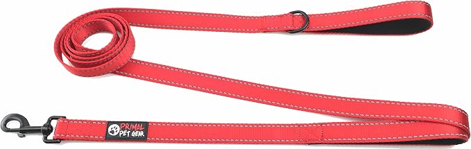 Primal Pet Gear Dog Leash 8ft Long - RED - Traffic Padded Two Handle - Heavy Duty - Double Handles Lead for Control Safety Training - Leashes for Large Dogs or Medium Dogs - Dual Handles Leads