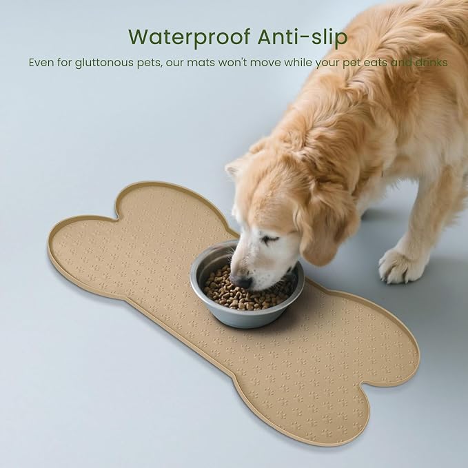 PWTAA Dog Food Mat Anti-Slip Silicone Dog Bowl Mat Thicker Pet Placemat Waterproof Cat Feeder Pad with Raised Edge Puppy Kitten Feeding Mats Suitable Small Medium-Sized Dogs Cats Eating Tray