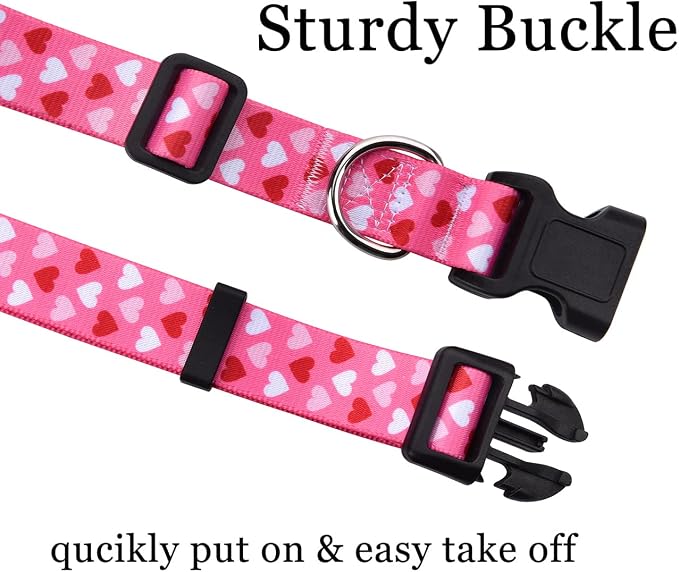 Mihqy Dog Collar - Adjustable Heart Dog Collar - Love Theme - Perfect for Small Medium Large Dogs(Pink Heart,XS)