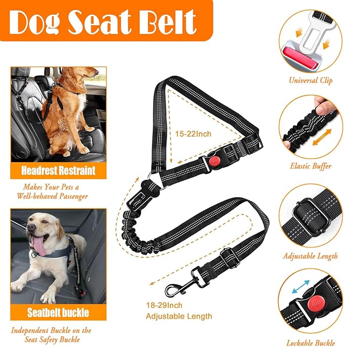 LOBEVE No Pull Dog Harness, Collar & Leash Set | Includes Dog Seat Belt, Collapsible Bowls & Poop Bag Dispenser. Ideal for Training, Walking, Hiking. Fits Small to Large Dogs(Black-L)