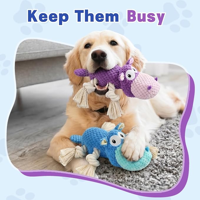 TOOPTATE 2-Pack Squeaky Dog Toys - Plush Dog Toys for Small Medium Large Dogs, Keep Them Busy (Blue & Purple, Medium)