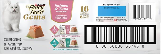 Fancy Feast Gems Pate Cat Food Mousse Salmon or Tuna and a Halo of Savory Gravy Wet Cat Food Variety Pack - (1) 8 ct. Boxes - 8 ct. Box
