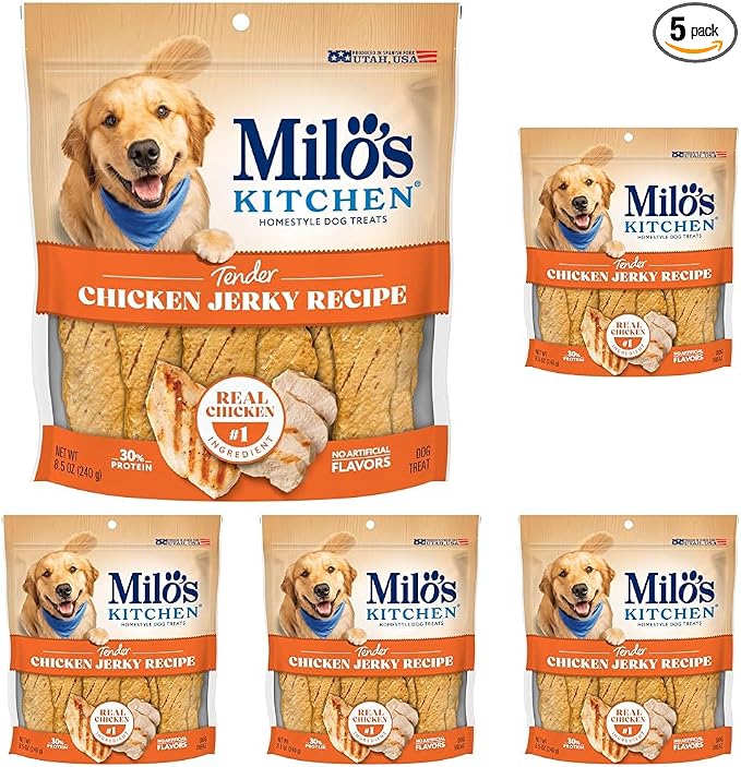 Milo's Kitchen Homestyle Dog Treats, Chicken Jerky, 8.5 Ounce, High Protein, No Artificial Flavors (Pack of 5)