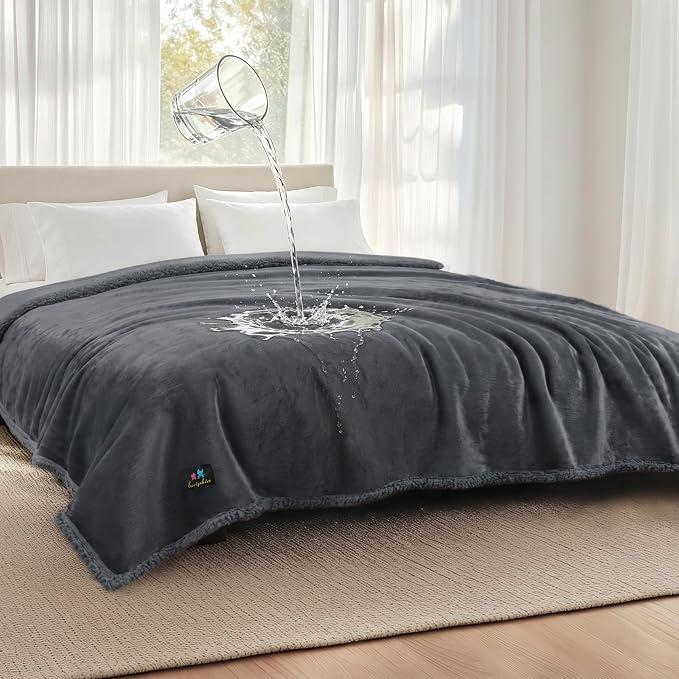 Luciphia Waterproof Pet Blankets, Liquid Pee Proof Dog Blanket for Sofa Bed Couch, Reversible Sherpa Fleece Furniture Protector Cover for Small Medium Large Dogs Cats, Dark Gray King Size（100" x 85"）