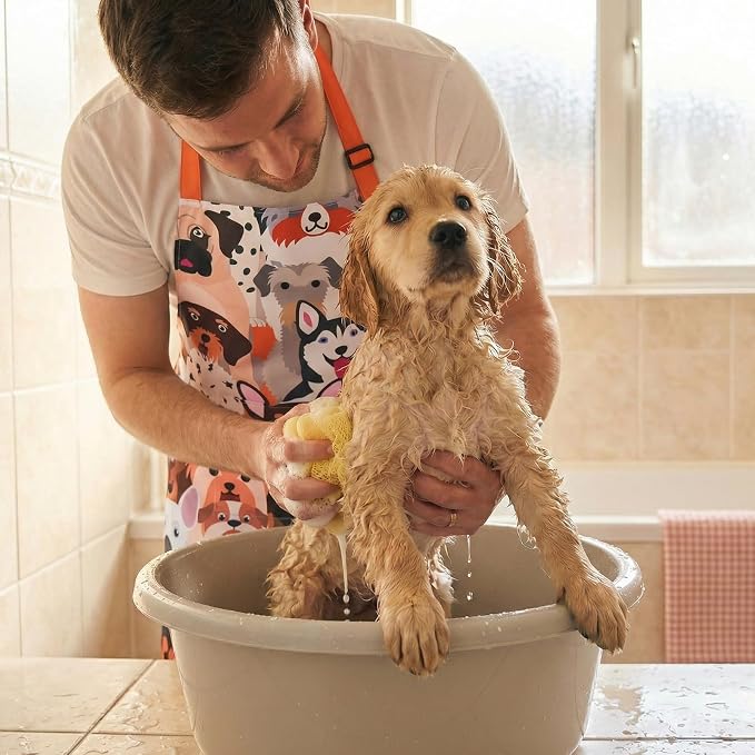 Dog Grooming Waterproof Apron with 2 Pockets, Cute Animals Puppy Dog Pets Apron