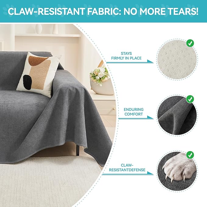 Warmstar Couch Protector from Cat Claws, Waterproof Couch Cover Anti Slip,Couch Cover 3 Cushion Sofa Washable,Anti-Scratch Pet Sofa Cover Heavy Duty,71"X118", Dark Grey