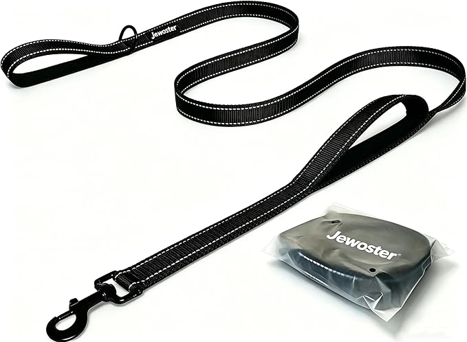 Heavy Duty Dog Leash - 2 Handles by Padded Traffic Handle for Extra Control, 6foot Long - Perfect for Medium to Large Dogs (6 ft, Black)