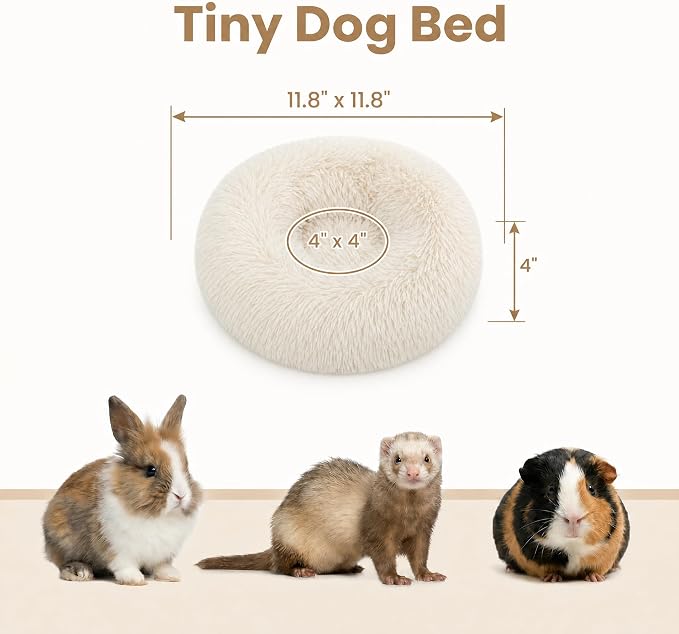 Guinea Pig Bed 11.8 Inch for Small Animal，Washable Small Animal Beds，Hideout Soft & Comfortable Donut Bed for Dwarf Rabbits/Hamster/Hedgehog/Ferrets,Beige