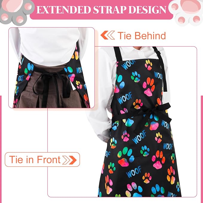 Dog Grooming Waterproof Apron with 2 Pockets, Cute Animals Puppy Dog Pets Apron