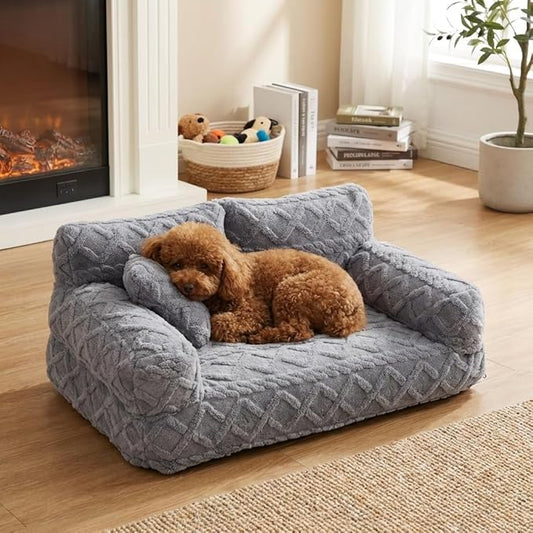Plush Calming Pet Sofa Bed with Removable Cover, Fluffy Dog Cat Bed Pet Couch Beds Plush, Plushs Cat Couch Bed, Soft Warming Washable Puppy Bed (Light Grey, XX-Large)