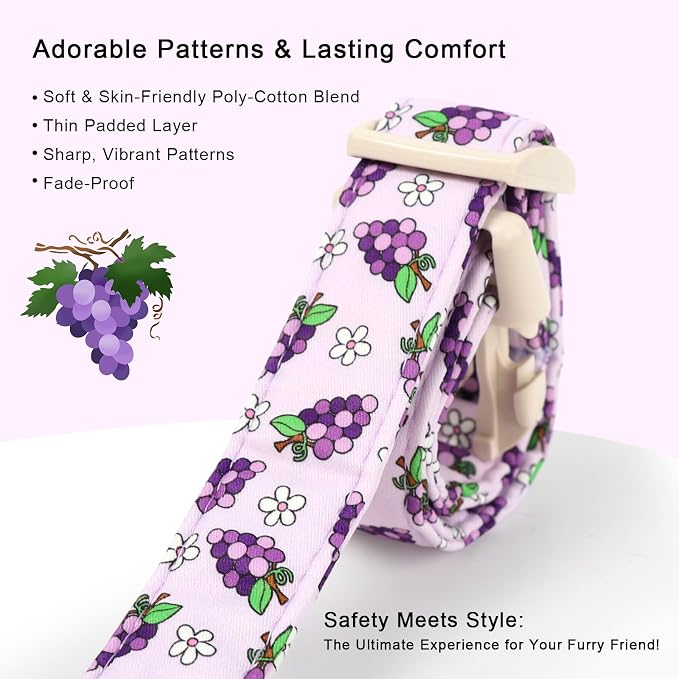 Summer Dog Collar Cute Grape Dog Collars for Medium Dogs - Lightweight Adjustable Boy Girl Dogs Everyday Collar with Quick Release Buckle M