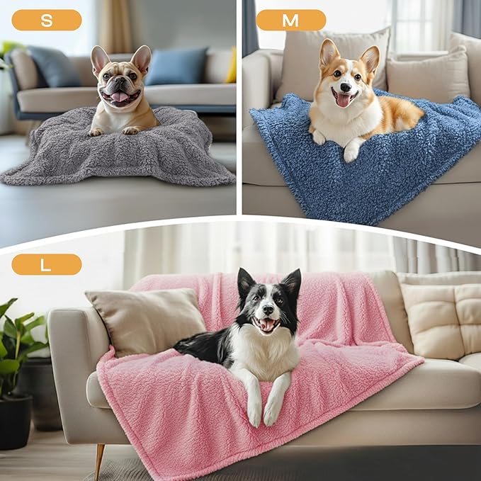 1 Pack 3 Calming Blankets Fluffy Premium Fleece Pet Blanket Soft Sherpa Throw for Dog Puppy Cat HazeBlue/Pink/Grey Large (41" x31")