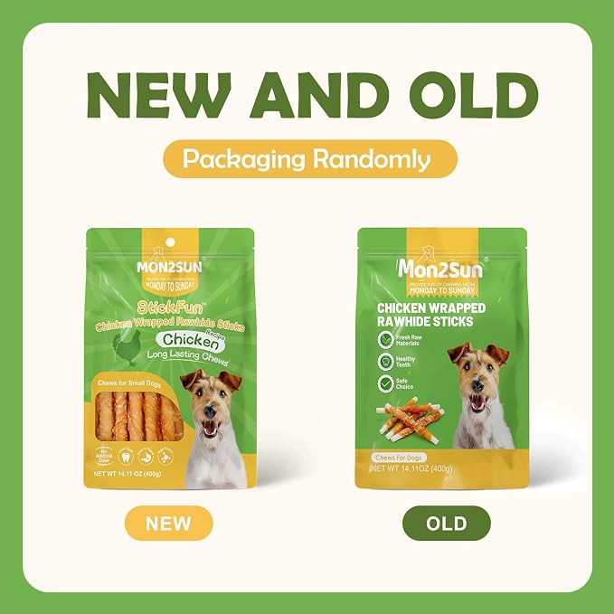 MON2SUN Dog Treats, Rawhide Twist Chicken Hide Sticks, Suitable for Puppy and Small Dogs, 5 Inch (Chicken, 14.11 oz) (Pack of 2)
