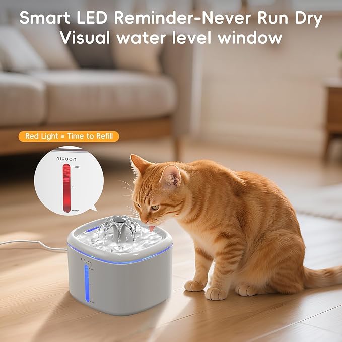 Cat Water Fountain,84oz/2.5L Pet Cat Fountain – Ultra Quiet Upgraded Automatic Pet Water Dispenser with 8 Replaceable Filters, Indoor Cat & Dog Drinking Bowl (Cat Fountain+8 Filters)