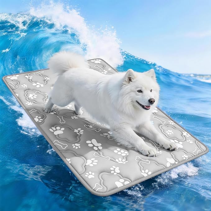 Dog Cooling Mat for Extra Large Dogs, Cool Dog Bed Mat for Indoor & Outdoor, Q-Max>0.5, Machine Washable Non-Toxic Pet Self Cooling Pad for Kennel, Crate, Car - XXL(48" x 30") - Grey