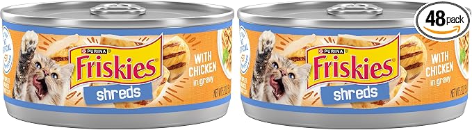 Friskies Purina Shreds with Chicken in Wet Cat Food Gravy - 5.5 oz. Cans (Pack of 48)