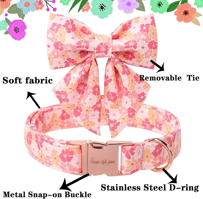 Unique style paws Cartoon Dog Collar with Bowtie Spring Summer Puppy Collar with Flower for Small Medium Large Boys Girls Dogs