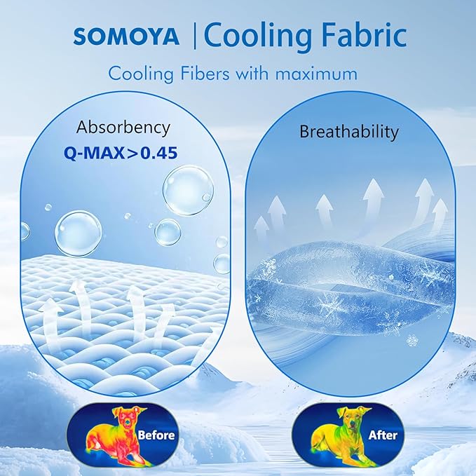 SOMOYA Cooling Mat for Dogs (Q-Max>0.45) Pet Cooling Pads Blanket Sleeping Kennel Mat,Washable Ice Silk Sleep Mat Pad Breathable for Large Dogs Cats Medium