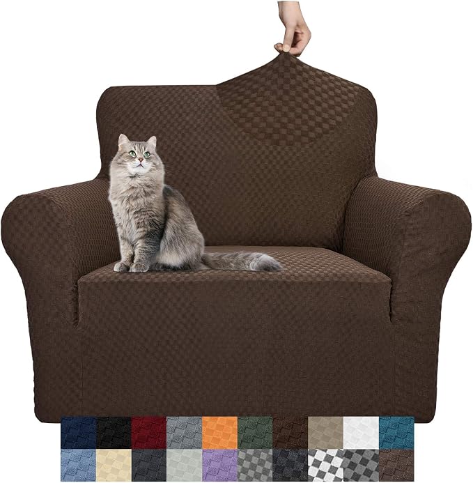 YEMYHOM Couch Cover Latest Jacquard Design High Stretch Sofa Chair Covers for Living Room, Pet Dog Cat Proof Armchair Slipcover Non Slip Magic Elastic Furniture Protector (Small, Dark Coffee)