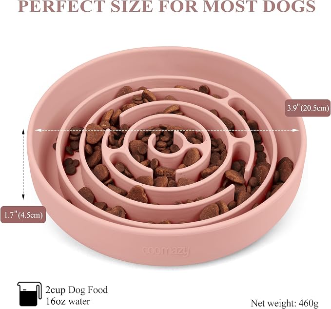 Coomazy Slow Feeder Dog Bowls, Silicone Dog Bowl with Suction Cups, Slow Feeder & Non-Slip Design, Boredom and Anxiety Reducer, Suitable for All Breed Dogs, Pink