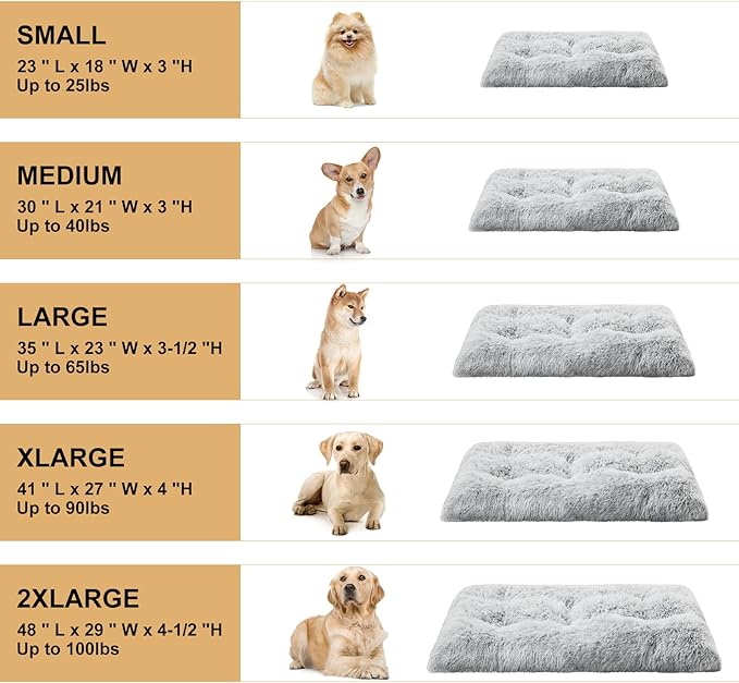 BFPETHOME Dog Beds for Large Dogs, Plush Dog Crate Bed Fluffy Cozy Kennel Pad for Sleeping &Ease Anxiety, Washable Pet Mats with Anti-Slip Bottom for Large Medium Dogs, Pet Bed Grey